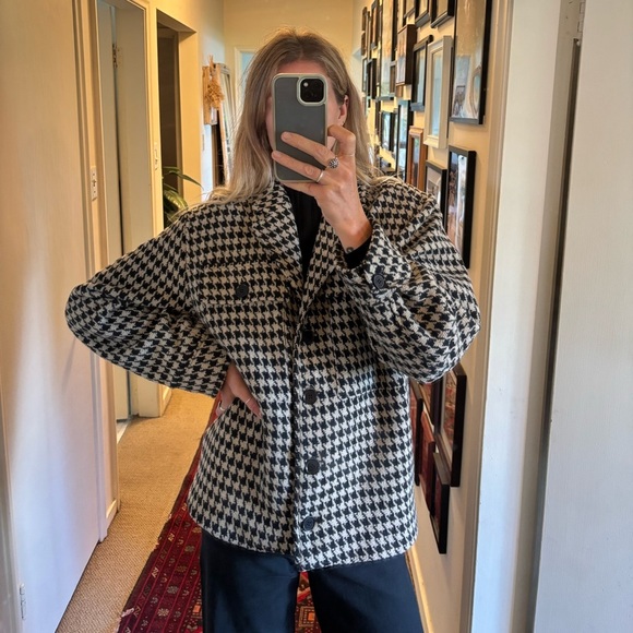 Anine Bing Flynn Houndstooth Woven Knit Collared Button Down Jacket Coat Shacket - Picture 3 of 17